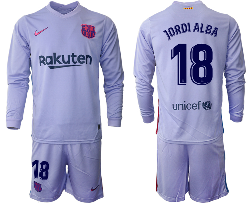 Men 2021-2022 Club Barcelona Second away purple Long Sleeve #18 Soccer Jersey